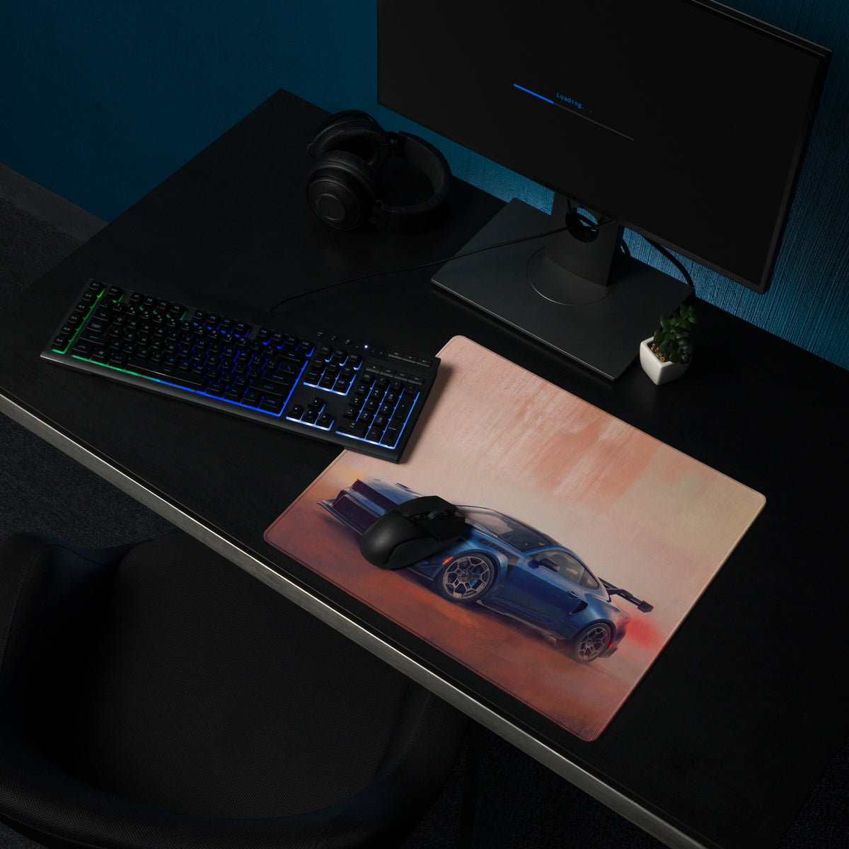 Ford Mustang Inspired Performance Blue GTD Apex Desk Mat – Low-Friction Cloth Setup Mousepad