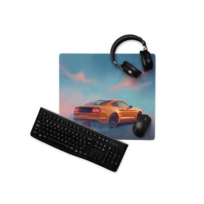 Ford Mustang Inspired Orange Fury Rear Desk Pad – Extended Non-Slip PC Mouse Mat