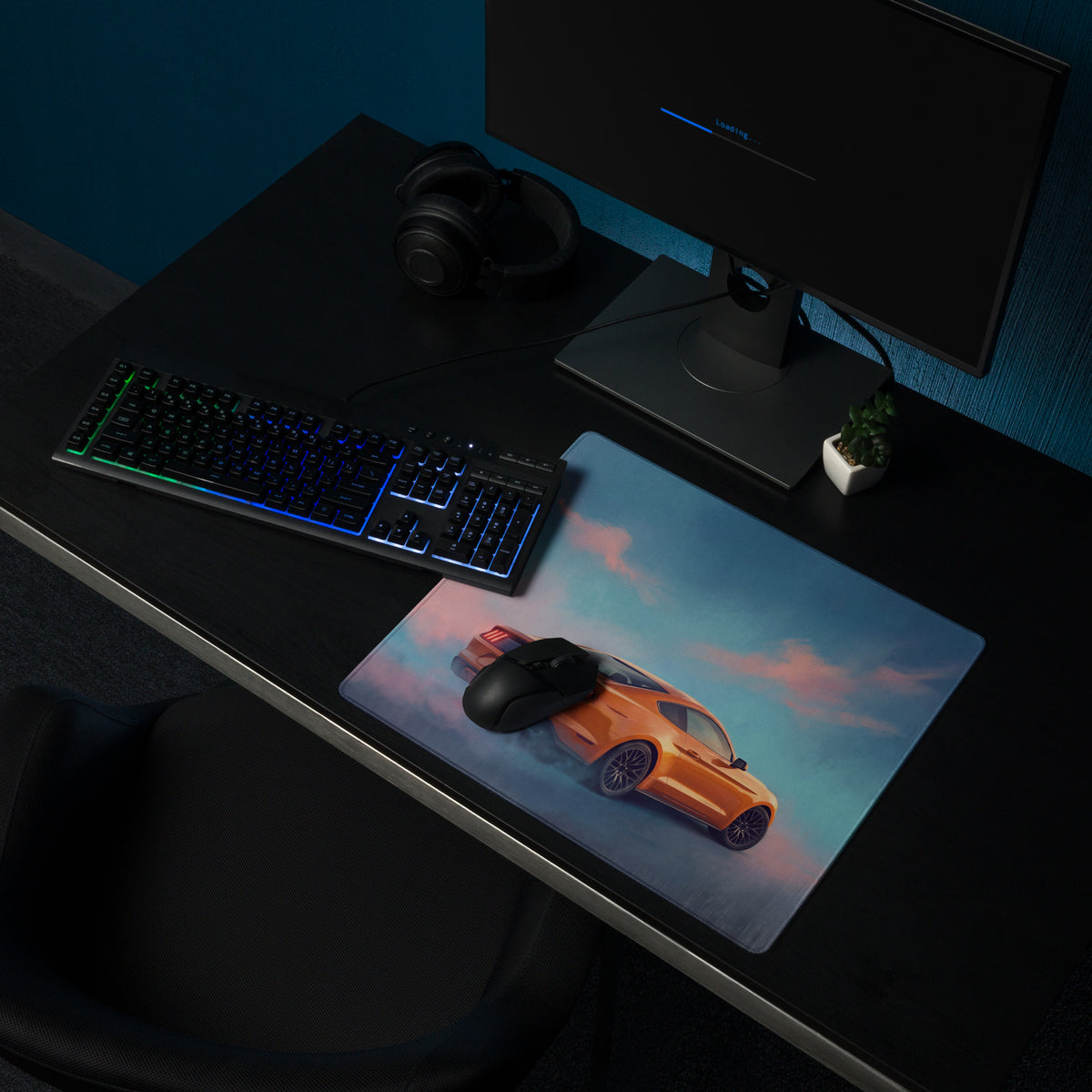Ford Mustang Inspired Orange Fury Rear Desk Pad – Extended Non-Slip PC Mouse Mat