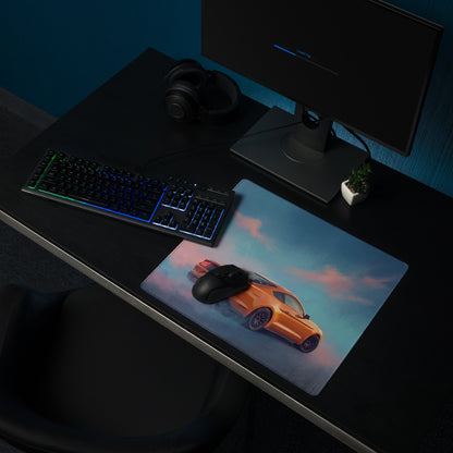 Ford Mustang Inspired Orange Fury Rear Desk Pad – Extended Non-Slip PC Mouse Mat