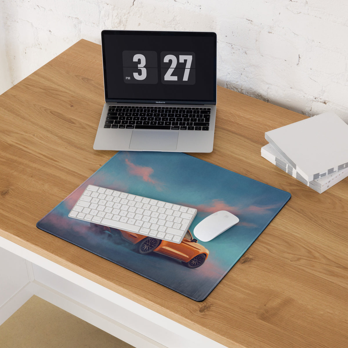 Ford Mustang Inspired Orange Fury Rear Desk Pad – Extended Non-Slip PC Mouse Mat