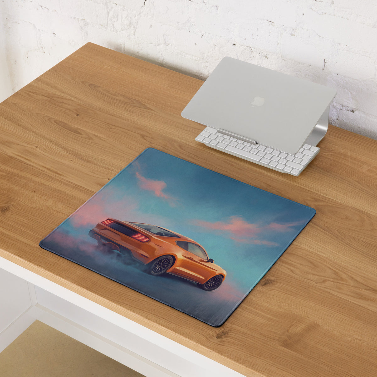 Ford Mustang Inspired Orange Fury Rear Desk Pad – Extended Non-Slip PC Mouse Mat