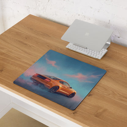 Ford Mustang Inspired Orange Fury Rear Desk Pad – Extended Non-Slip PC Mouse Mat