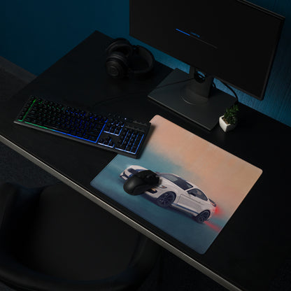 Ford Mustang Inspired Shelby White Blue Stripe Desk Mat – High-Precision XL Gaming Mousepad