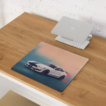 Ford Mustang Inspired Shelby White Blue Stripe Desk Mat – High-Precision XL Gaming Mousepad