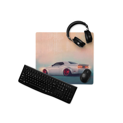 Dodge Challenger Inspired Pearl Red Rim Rear Desk Pad – Extended Non-Slip PC Mouse Mat