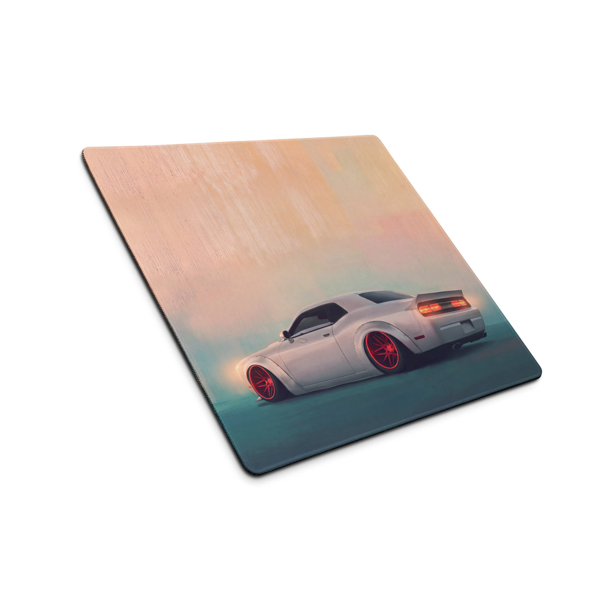 Dodge Challenger Inspired Pearl Red Rim Rear Desk Pad – Extended Non-Slip PC Mouse Mat