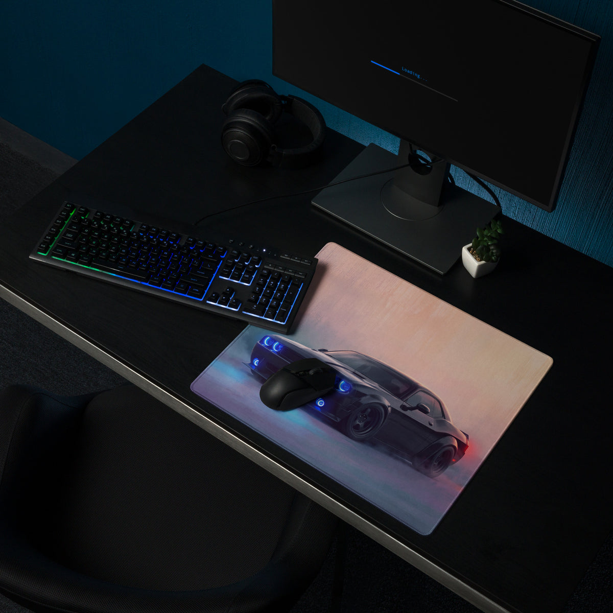 Dodge Challenger Inspired Pitch Black Halo Desk Pad – Ultra-Glide Stitched Edge Gaming Mouse Mat