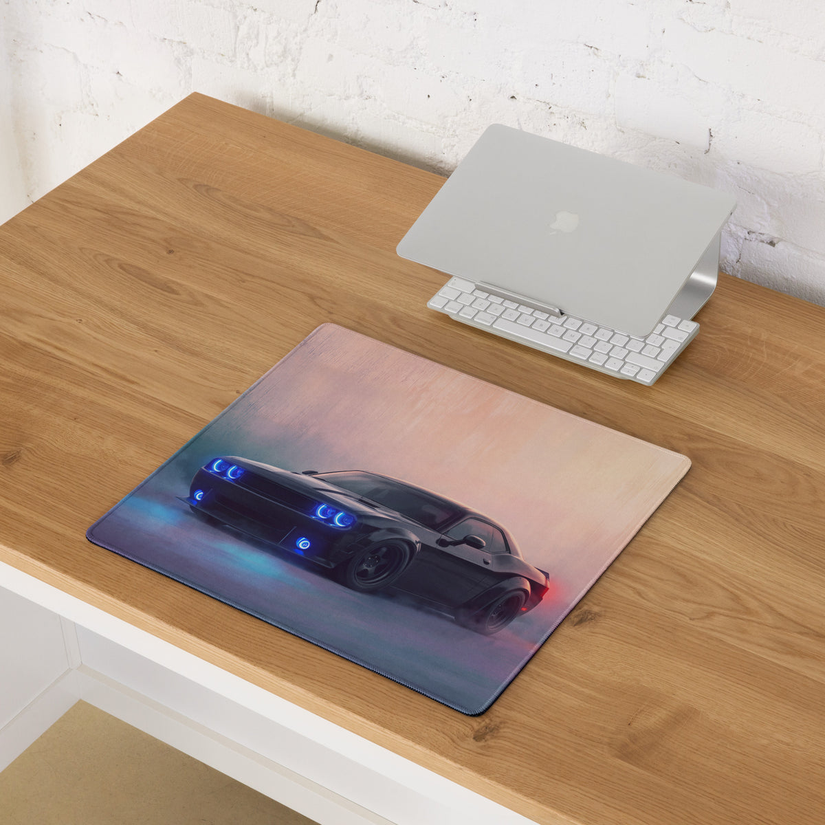 Dodge Challenger Inspired Pitch Black Halo Desk Pad – Ultra-Glide Stitched Edge Gaming Mouse Mat