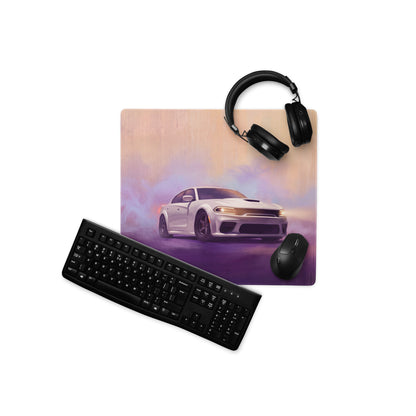 Dodge Charger Inspired White Knuckle Widebody Desk Mat – Low-Friction Cloth Setup Mousepad