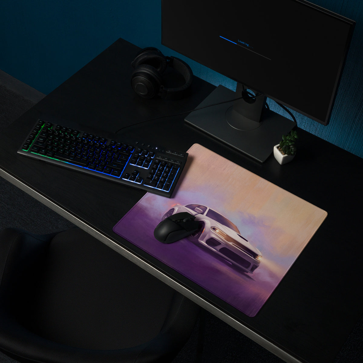 Dodge Charger Inspired White Knuckle Widebody Desk Mat – Low-Friction Cloth Setup Mousepad