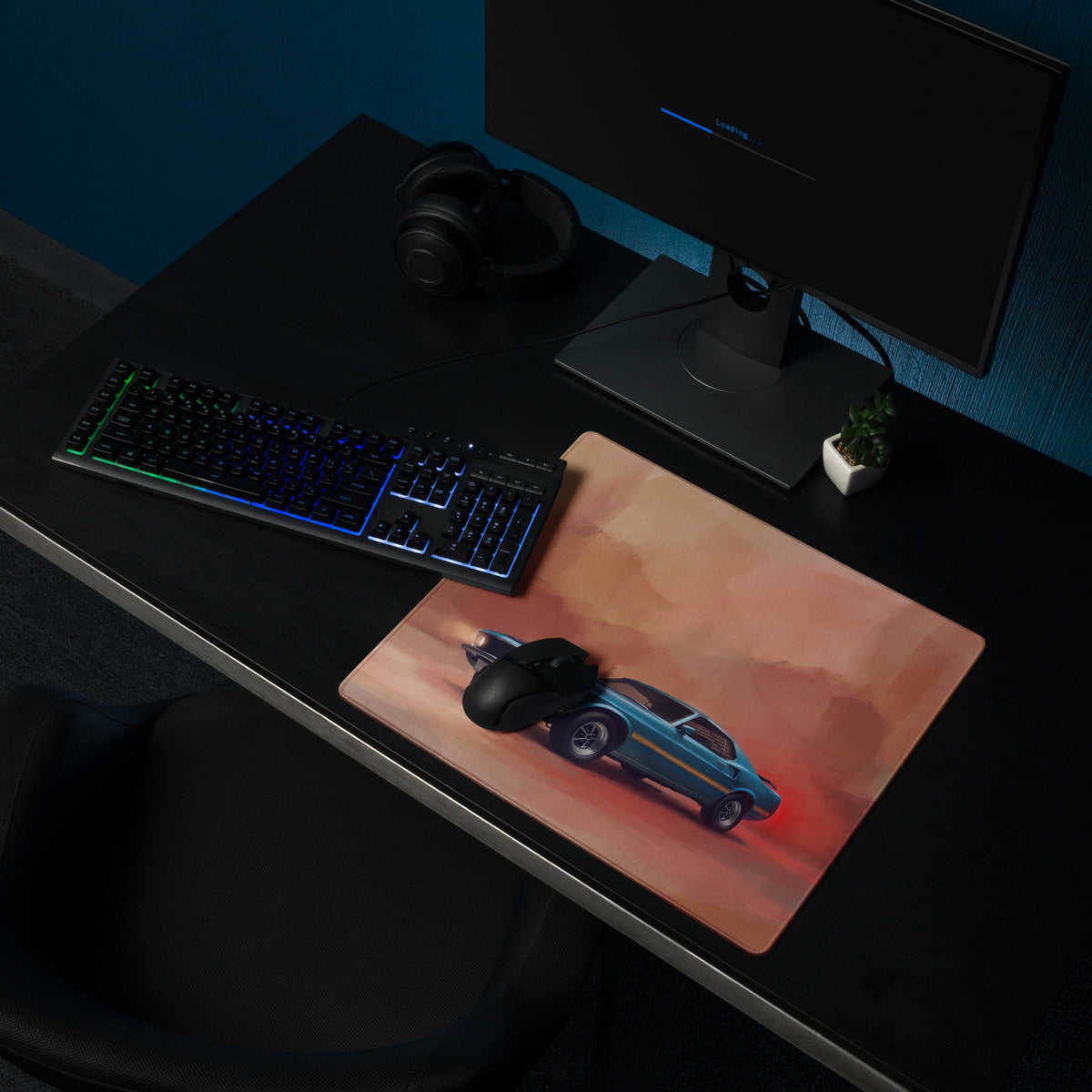 Ford Mustang Inspired Classic Teal Mach 1 Desk Mat – High-Precision XL Gaming Mousepad