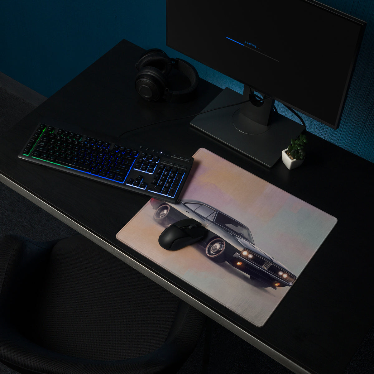Dodge Charger Inspired Midnight Classic Restomod Desk Pad – Extended Non-Slip PC Mouse Mat