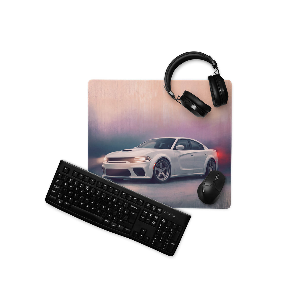 Dodge Charger Inspired White Knuckle SRT Desk Mat – Low-Friction Cloth Setup Mousepad
