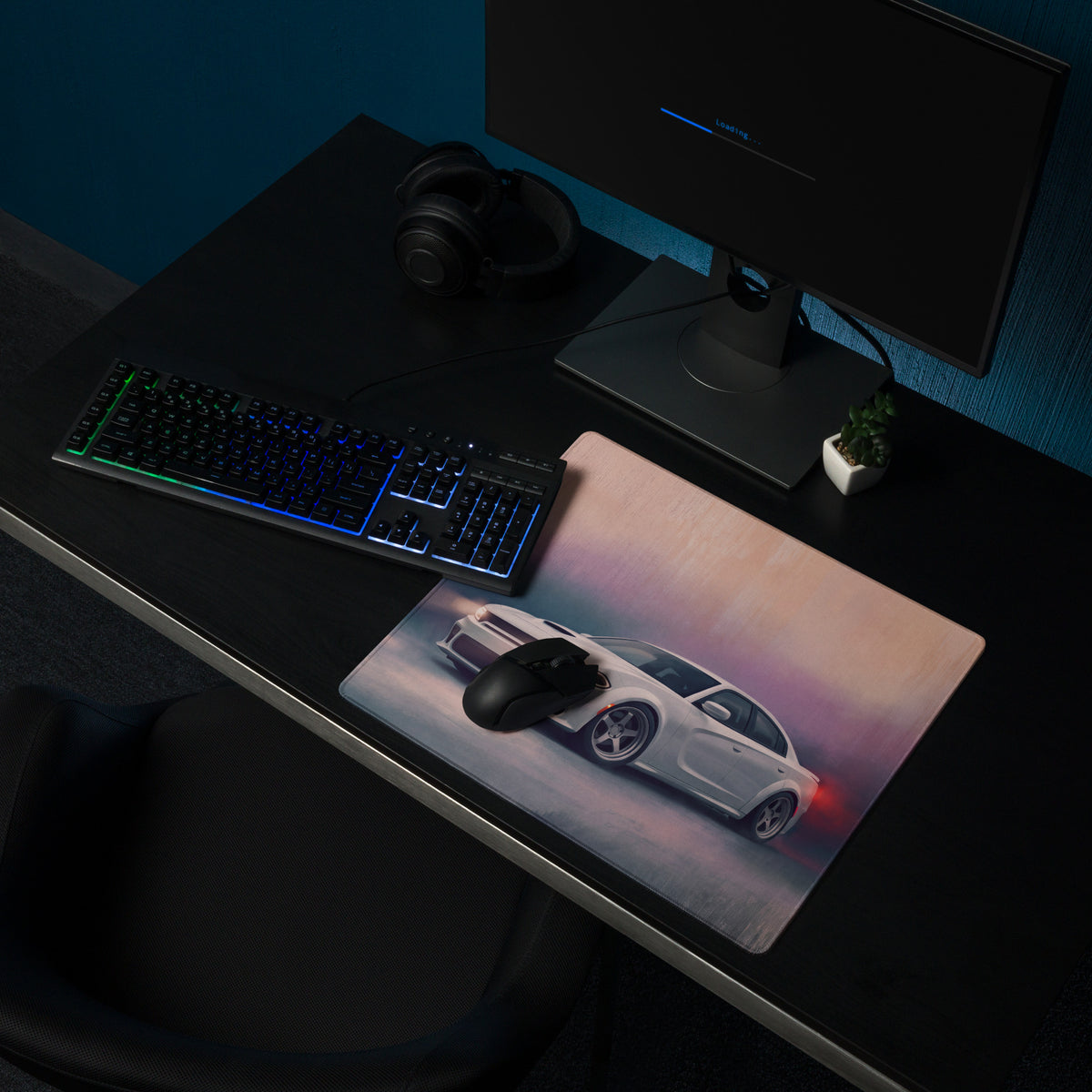 Dodge Charger Inspired White Knuckle SRT Desk Mat – Low-Friction Cloth Setup Mousepad
