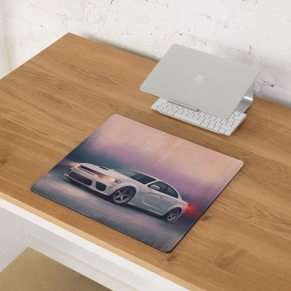 Dodge Charger Inspired White Knuckle SRT Desk Mat – Low-Friction Cloth Setup Mousepad