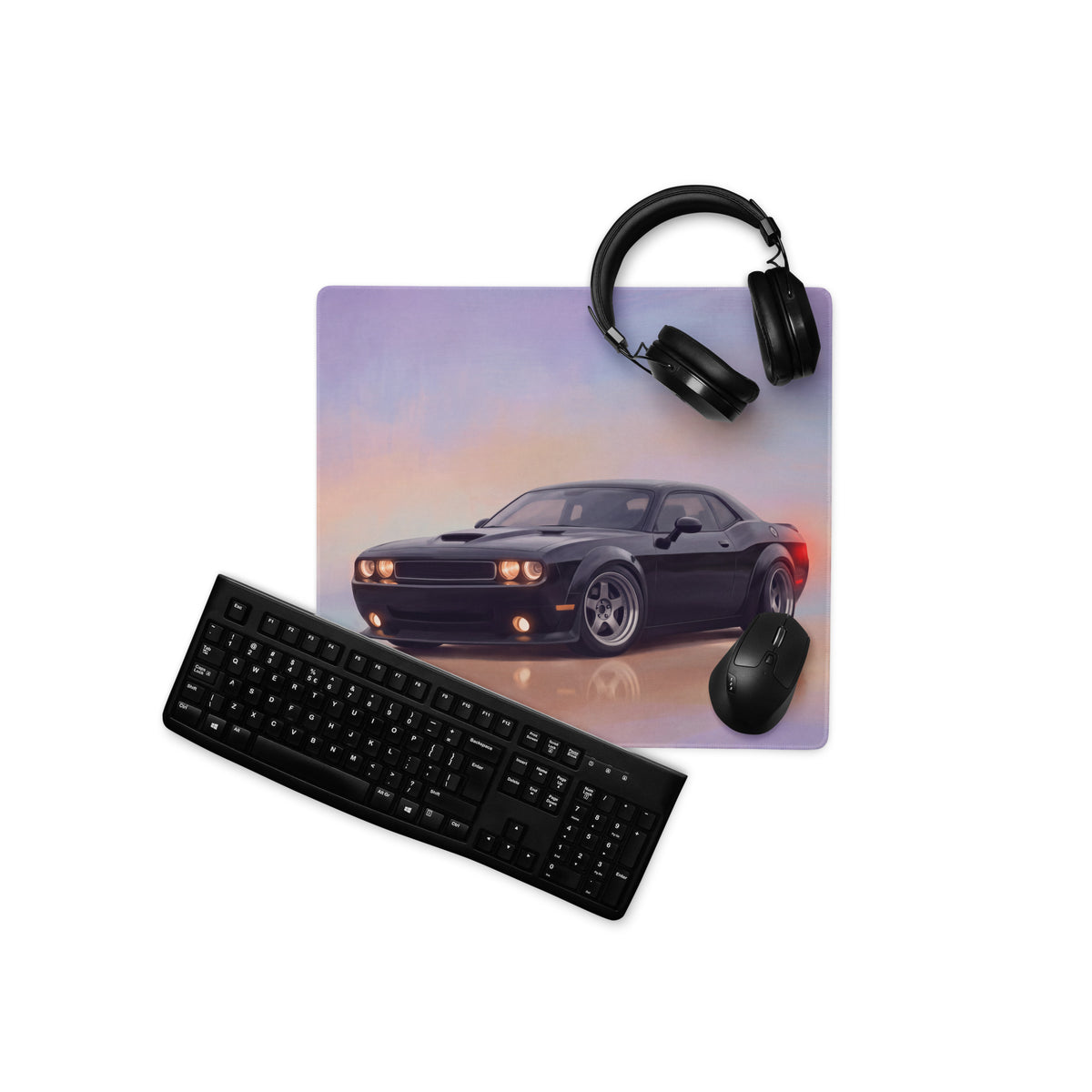 Dodge Challenger Inspired Pitch Black Widebody Desk Pad – Ultra-Glide Stitched Edge Gaming Mouse Mat