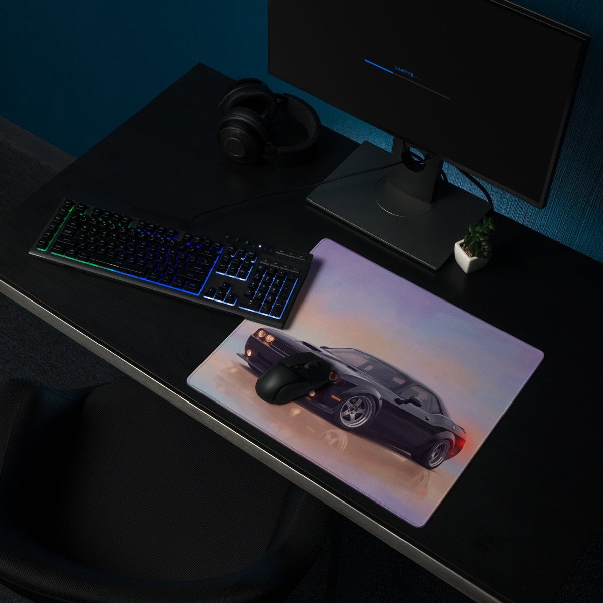 Dodge Challenger Inspired Pitch Black Widebody Desk Pad – Ultra-Glide Stitched Edge Gaming Mouse Mat