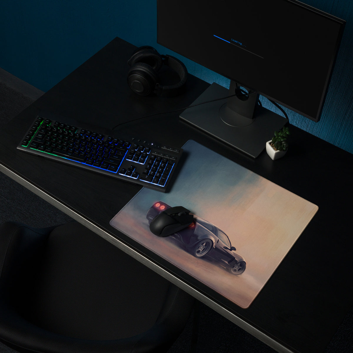 Chevrolet Corvette C6 Inspired Midnight Stealth Rear Desk Mat – Low-Friction Cloth Setup Mousepad