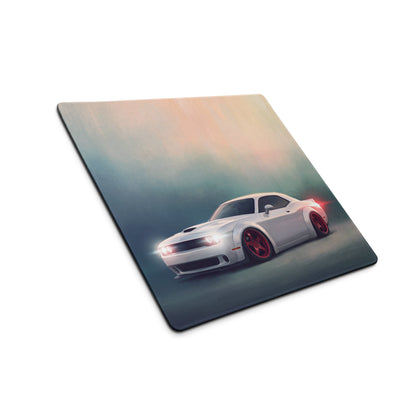 Dodge Challenger Inspired White Knuckle Red Accent Desk Pad – Ultra-Glide Stitched Edge Gaming Mouse Mat