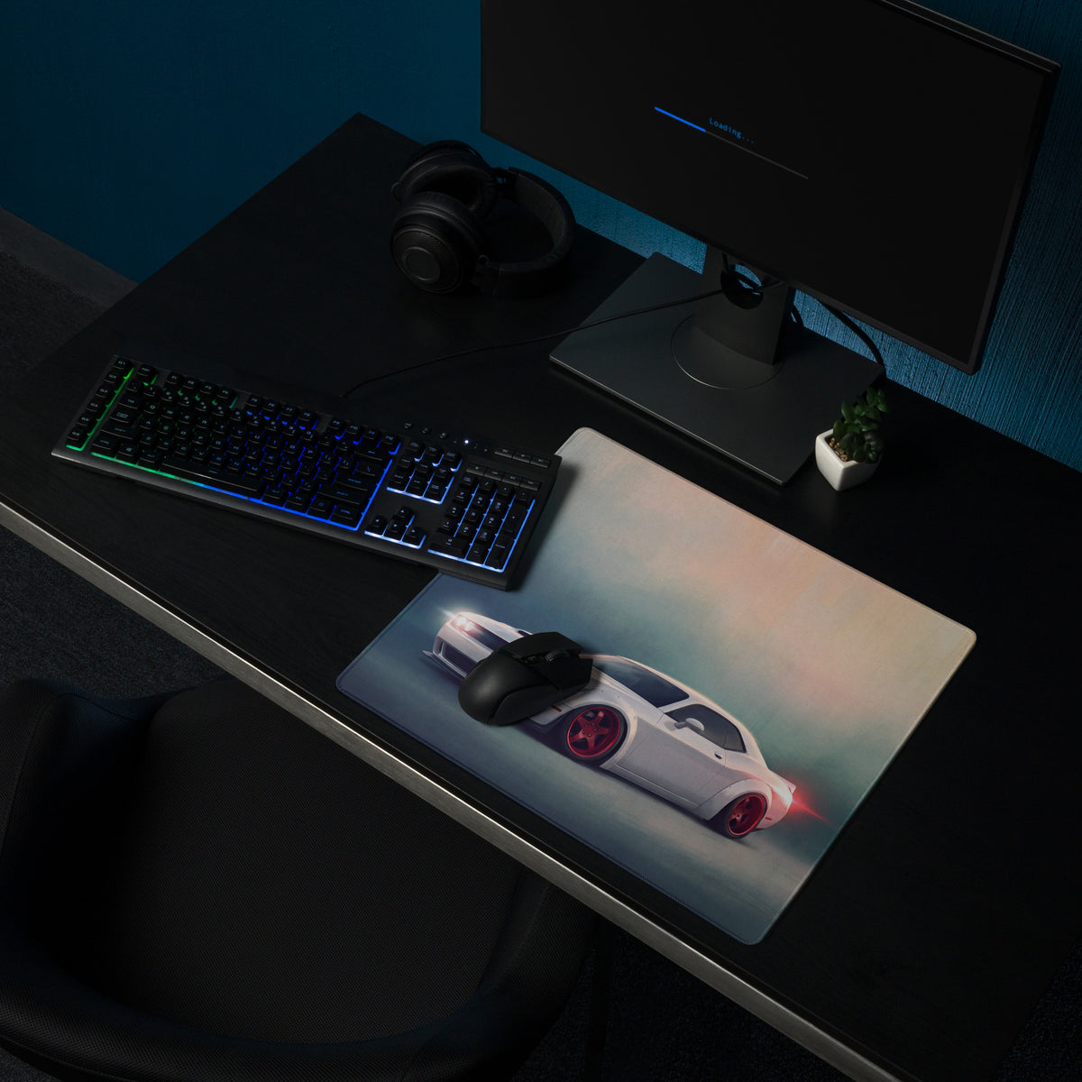 Dodge Challenger Inspired White Knuckle Red Accent Desk Pad – Ultra-Glide Stitched Edge Gaming Mouse Mat