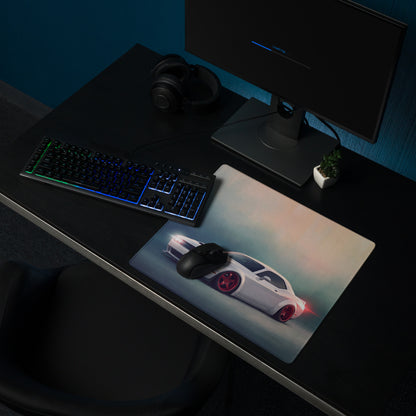 Dodge Challenger Inspired White Knuckle Red Accent Desk Pad – Ultra-Glide Stitched Edge Gaming Mouse Mat