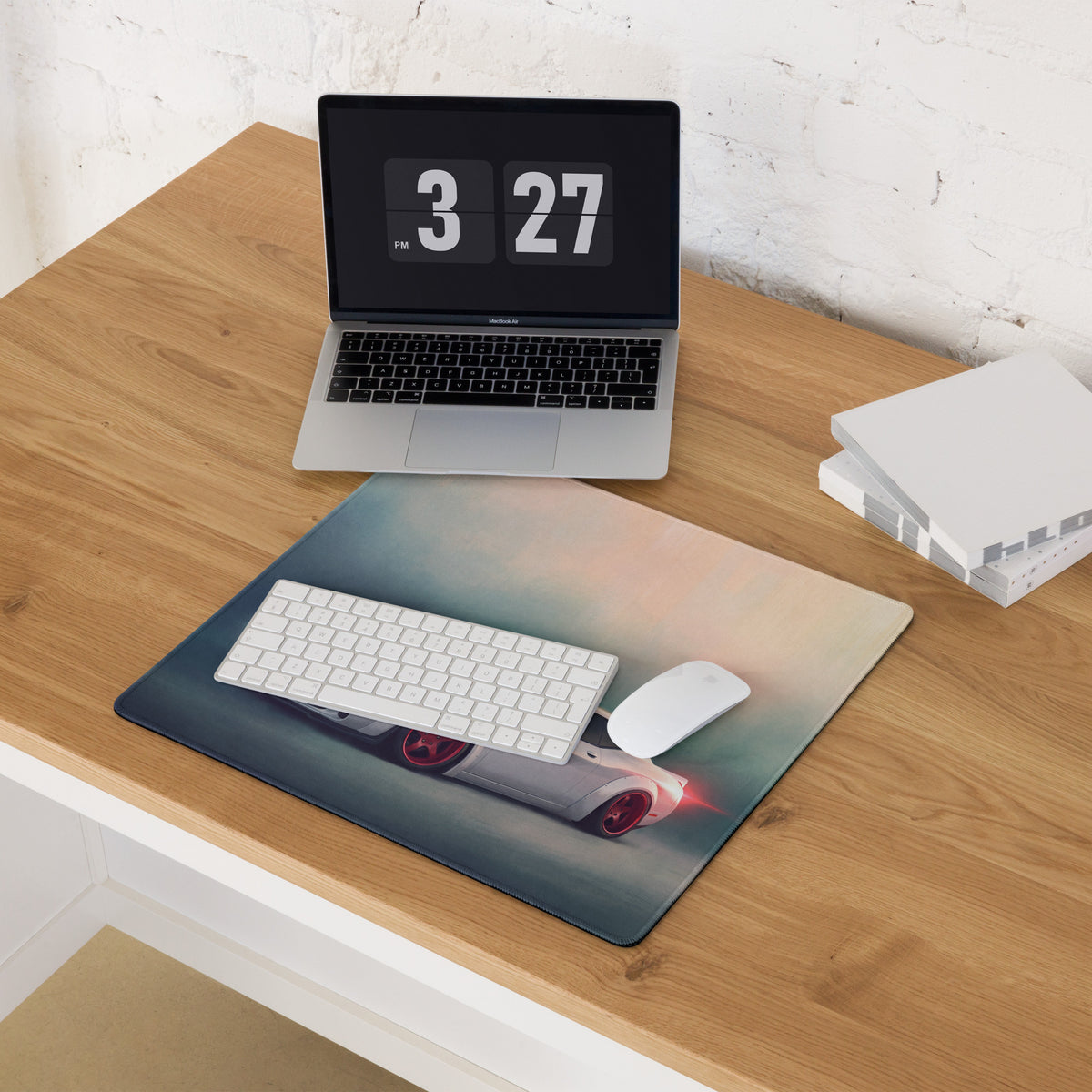 Dodge Challenger Inspired White Knuckle Red Accent Desk Pad – Ultra-Glide Stitched Edge Gaming Mouse Mat