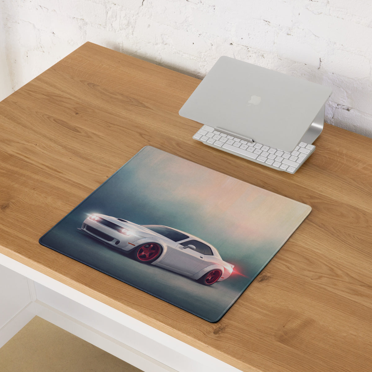 Dodge Challenger Inspired White Knuckle Red Accent Desk Pad – Ultra-Glide Stitched Edge Gaming Mouse Mat