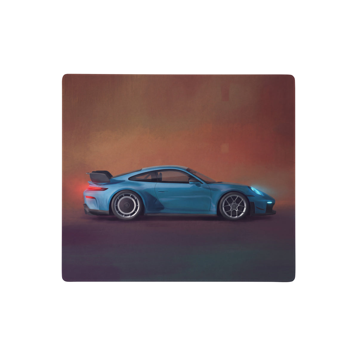 Blue Porsche 911 GT3 inspired Miami blue rectangular desk pad with ultra-glide stitched edge for gaming and office use