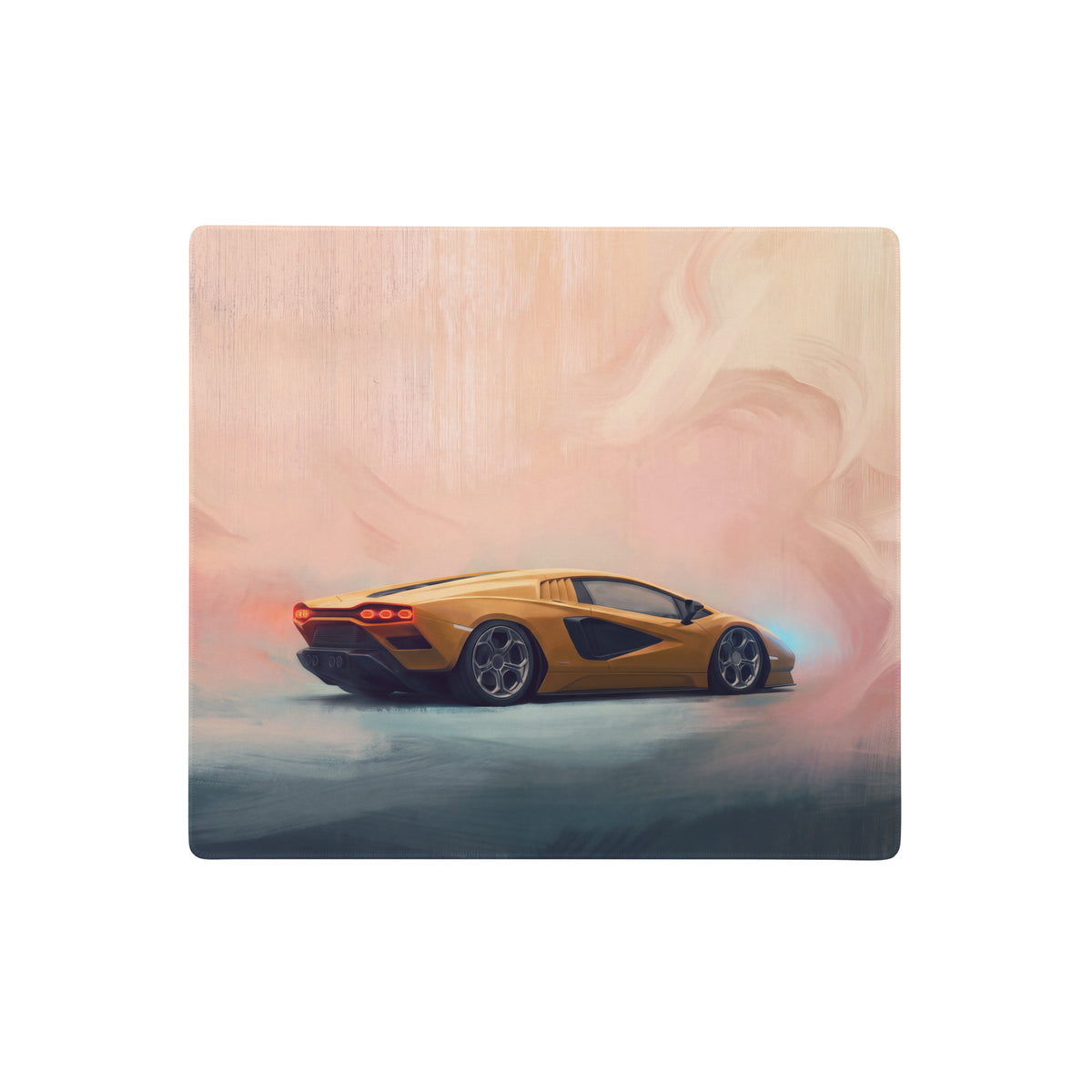 Golden lamborghini countach inspired illustration on wooden ultra-glide stitched edge gaming mouse pad