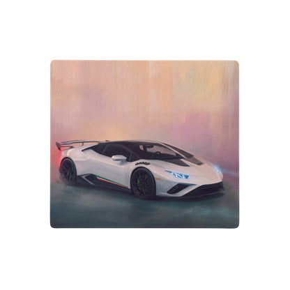 White lamborghini huracán inspired pearl tricolore desk pad with black accents and italian tricolor stripe for gaming use