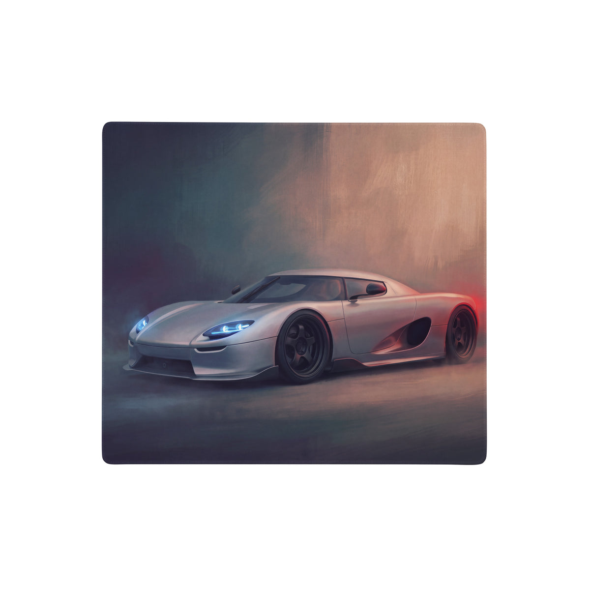 Silver koenigsegg agera rs sports car printed on a silver shadow desk mat low friction setup mousepad