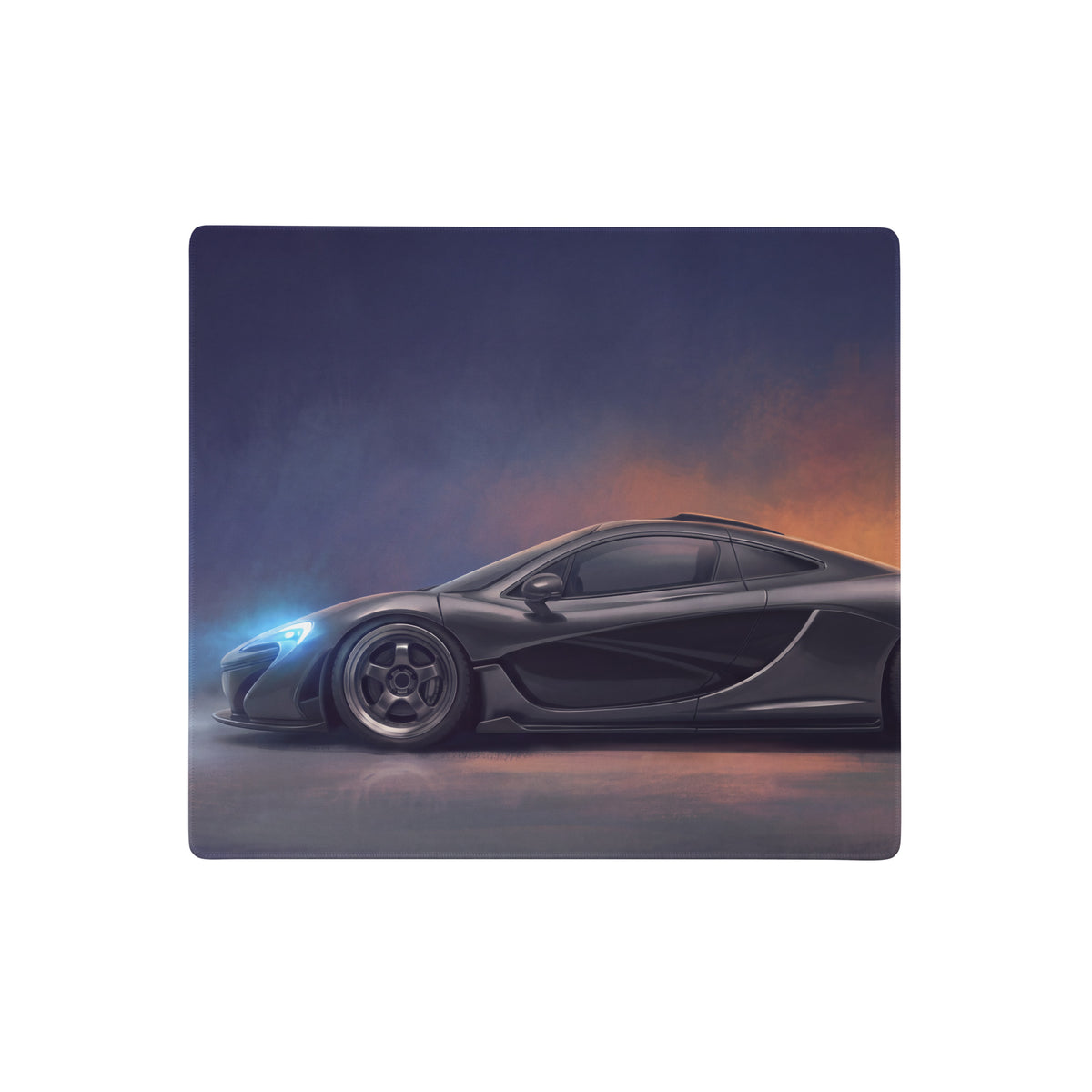 Black mclaren p1 racing car graphic on rectangular charcoal desk mat high precision xl gaming mousepad