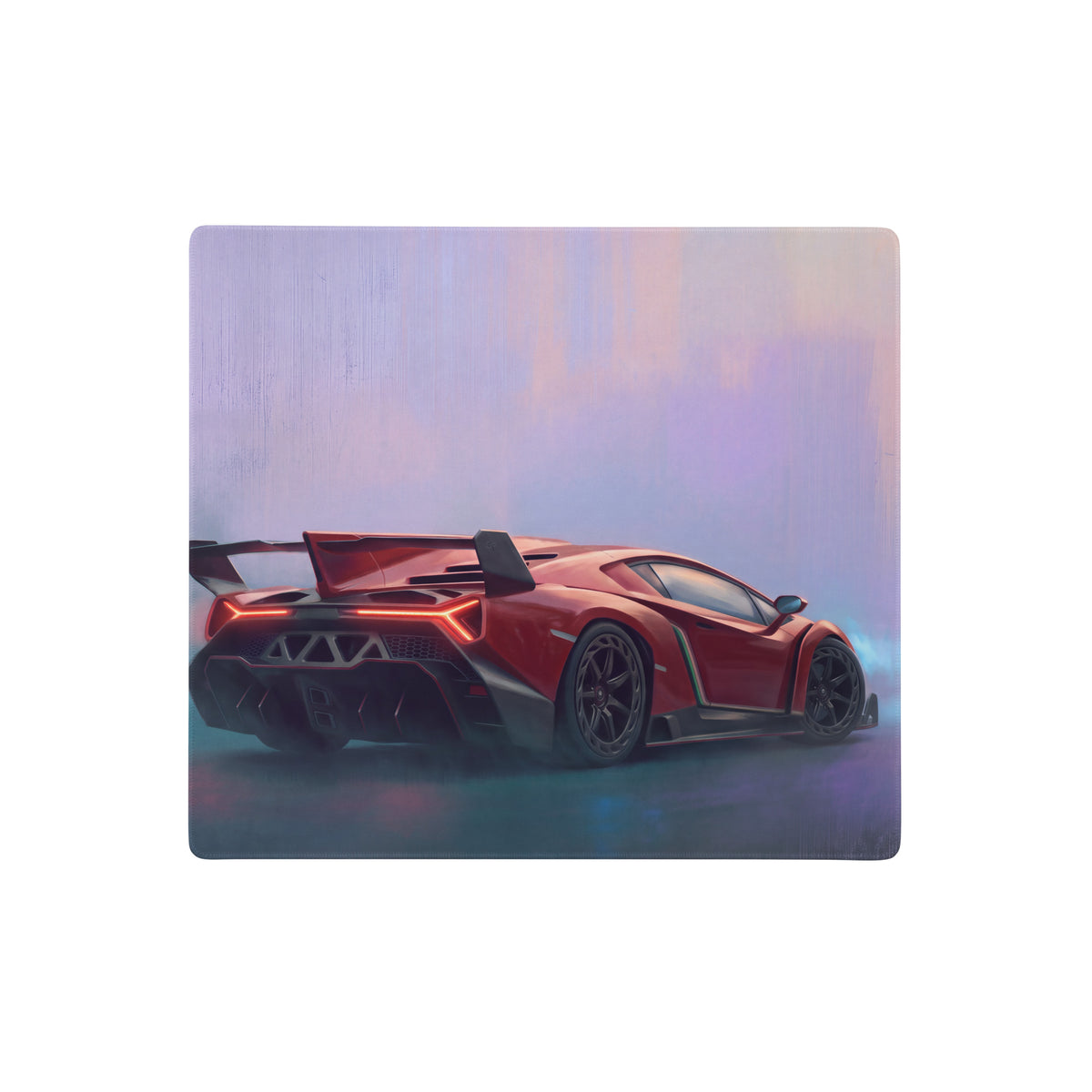 Red lamborghini veneno inspired rosso apex desk mat with low friction cloth surface featuring artistic sports car design
