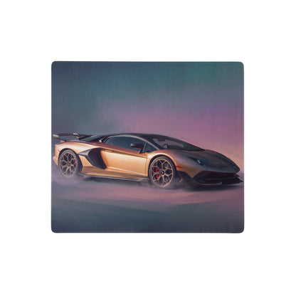 Golden lamborghini aventador sports car illustration on a bronze extended non slip desk pad for pc mouse use