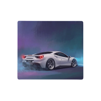 White ferrari 488 sports car glowing illustration on pearl white extended non slip desk pad mouse mat
