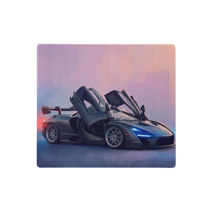 Black mclaren sports car with gull-wing doors open stylized illustration on rectangular low-friction cloth desk mat