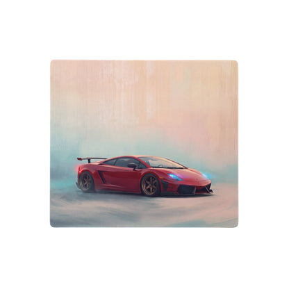 Vibrant red Lamborghini Gallardo inspired crimson drift desk pad with ultra-glide stitched edge on wooden surface