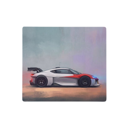 A sleek koenigsegg hypercar in white and red on a porsche mission r inspired rosso white livery desk mat mousepad