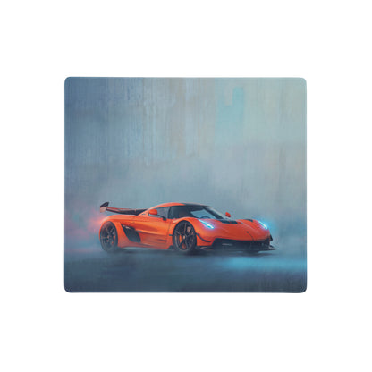 Koenigsegg jesko inspired tangelo drift desk pad with vibrant orange hypercar design and ultra-glide stitched edge