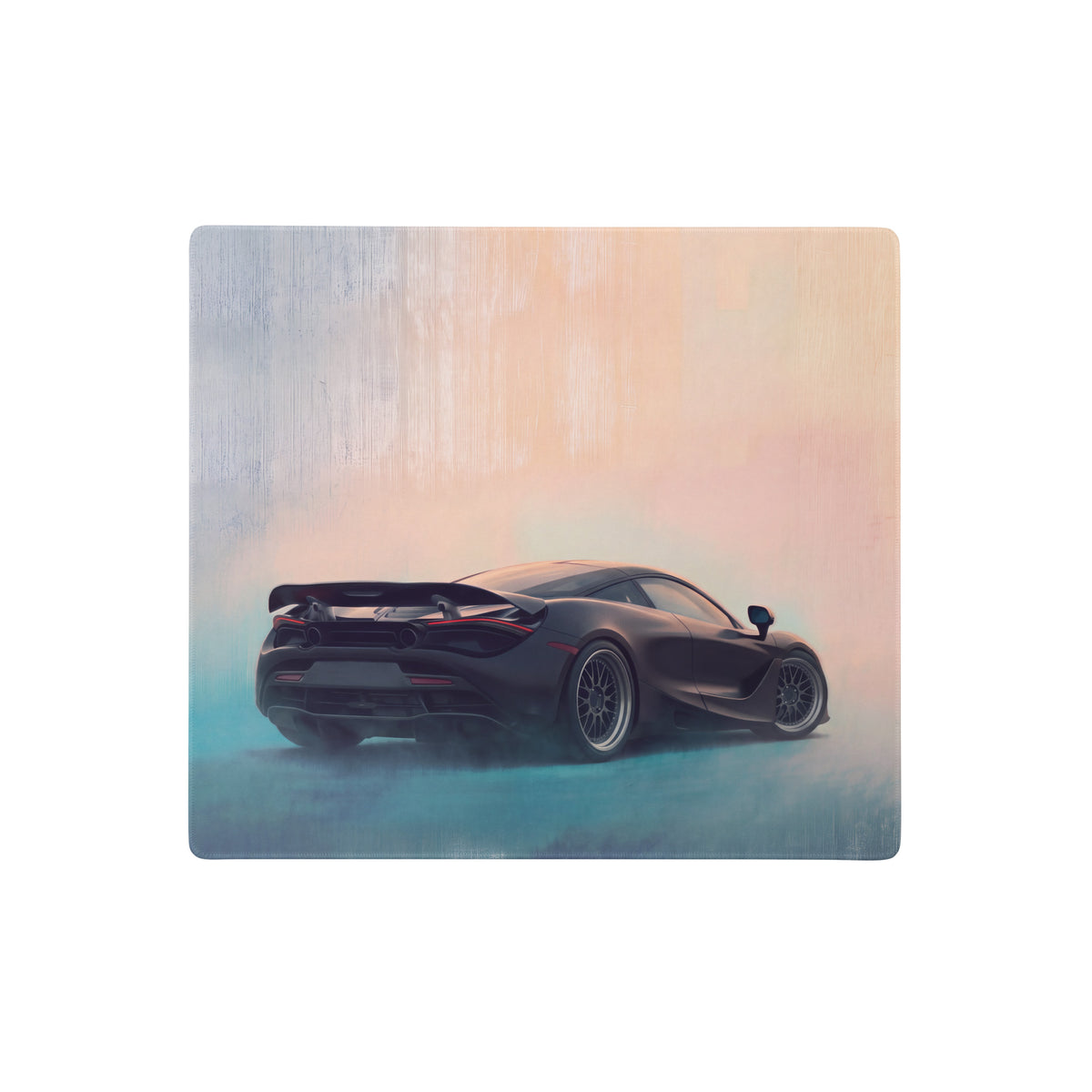 Black mclaren 720s sports car illustration on a stealth shadow xl gaming mousepad desk mat