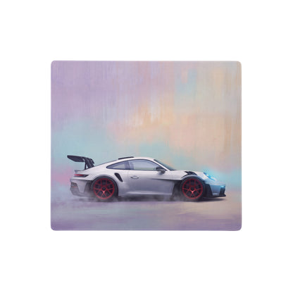 Silver porsche 911 gt3 with red rims and black spoiler on porsche 911 gt3 rs inspired chalk red accent desk pad