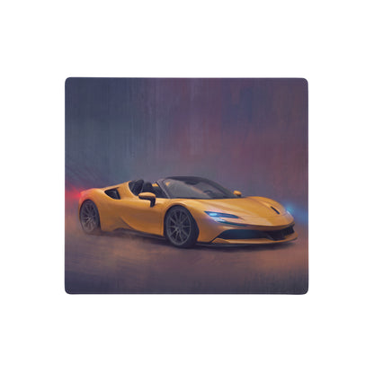 Vibrant yellow Ferrari SF90 Spider inspired giallo modena desk mat with low-friction cloth and dynamic painterly design
