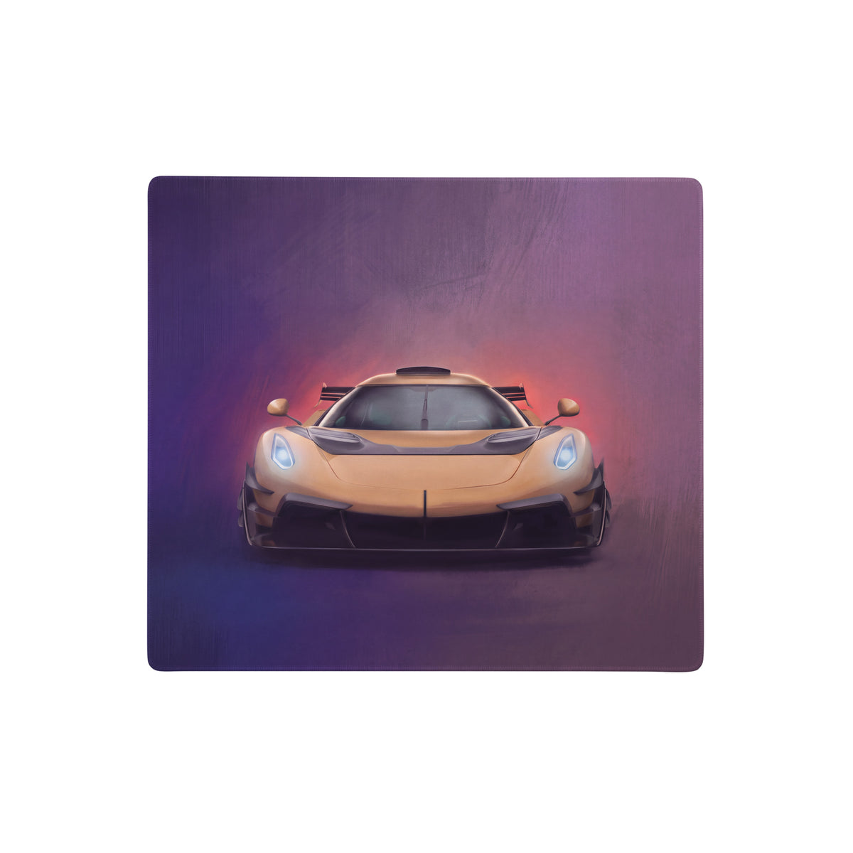 Golden koenigsegg hypercar illustration on a koenigsegg jesko inspired gold frontale xl gaming desk mat