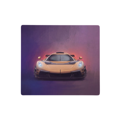 Golden koenigsegg hypercar illustration on a koenigsegg jesko inspired gold frontale xl gaming desk mat