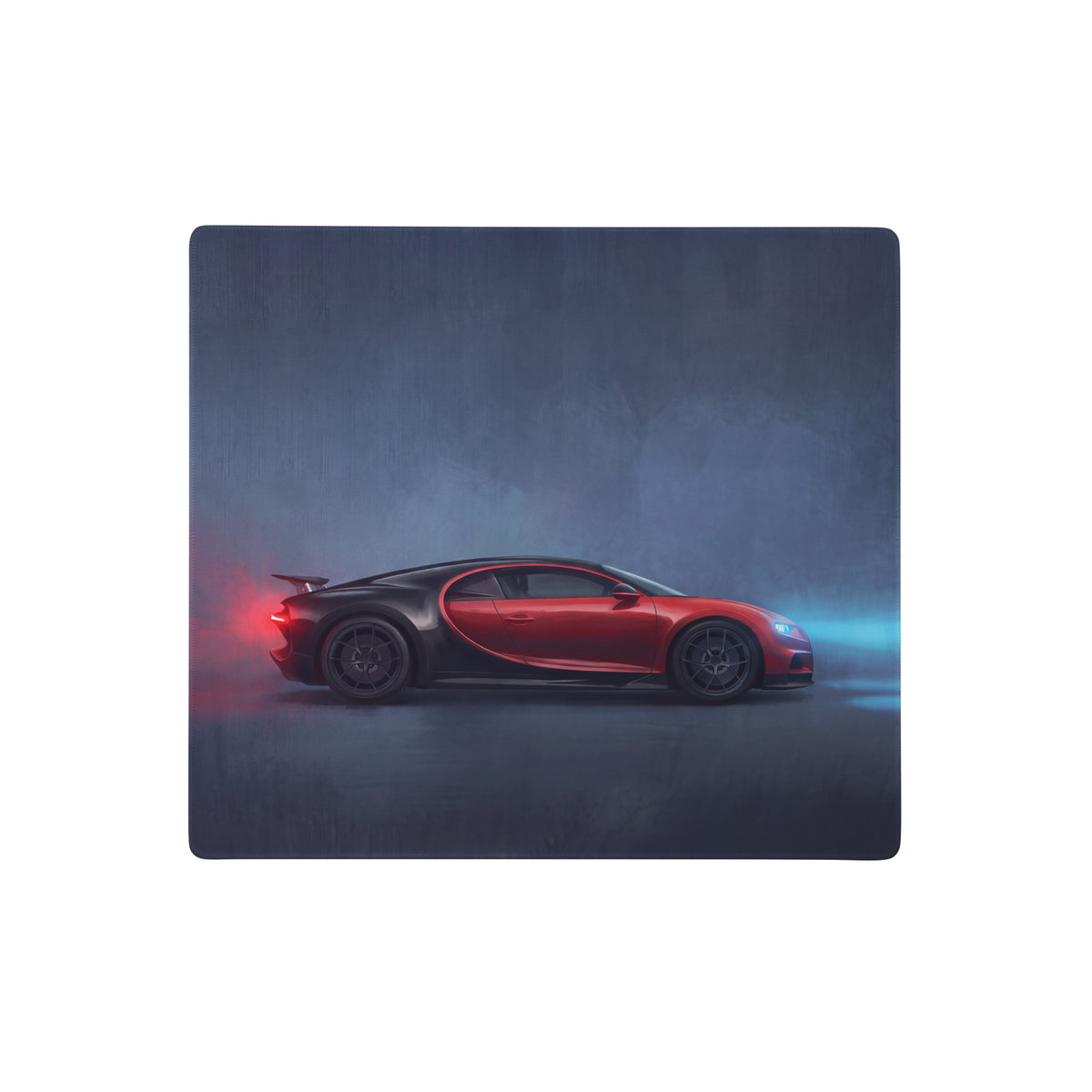 Bugatti chiron sport inspired two-tone rosso desk mat featuring red and black bugatti chiron illustration on low-friction cloth