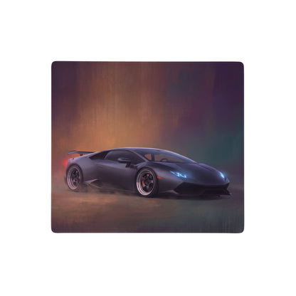 Dark gray lamborghini huracán inspired stealth onyx desk pad with stitched edge featuring a blue headlight drift design