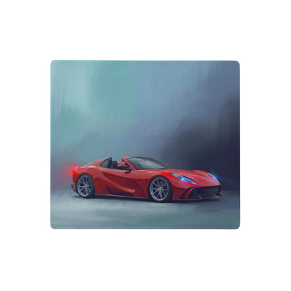 Red ferrari 812 superfast convertible illustration on a red rosso sunset low friction cloth desk mat mousepad