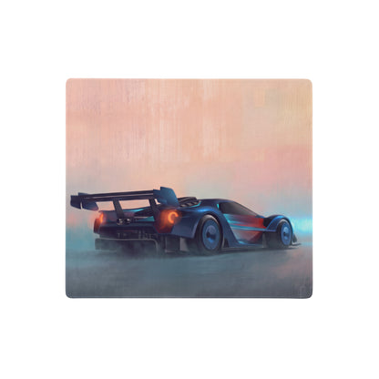 Ford gt inspired cobalt track desk pad featuring a sleek dark blue and red racing car with a rear spoiler on a stitched edge mouse mat