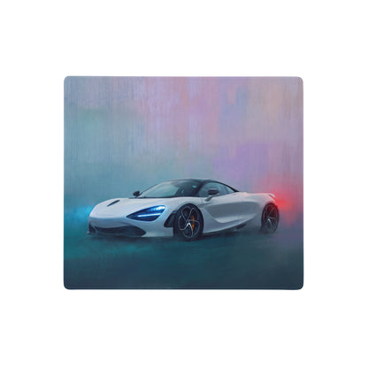 White mclaren 720s inspired pearl glacier desk pad with glowing blue and red accents for ultra-glide gaming use